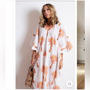 Women's White and Orange Palm Tree Swim Coverup
